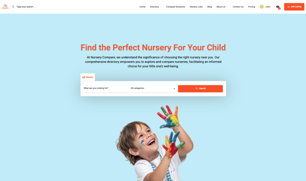 NurseryCompare website showing UK nursery price and review comparisons.