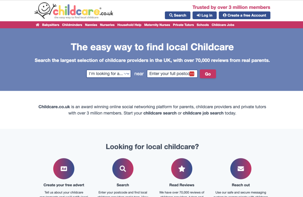 Childcare.co.uk dashboard