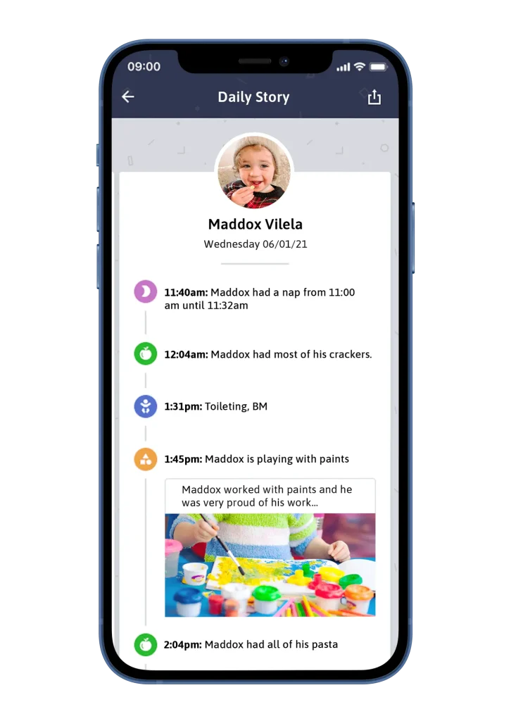 Parents receiving updates from a UK nursery through a communication app.